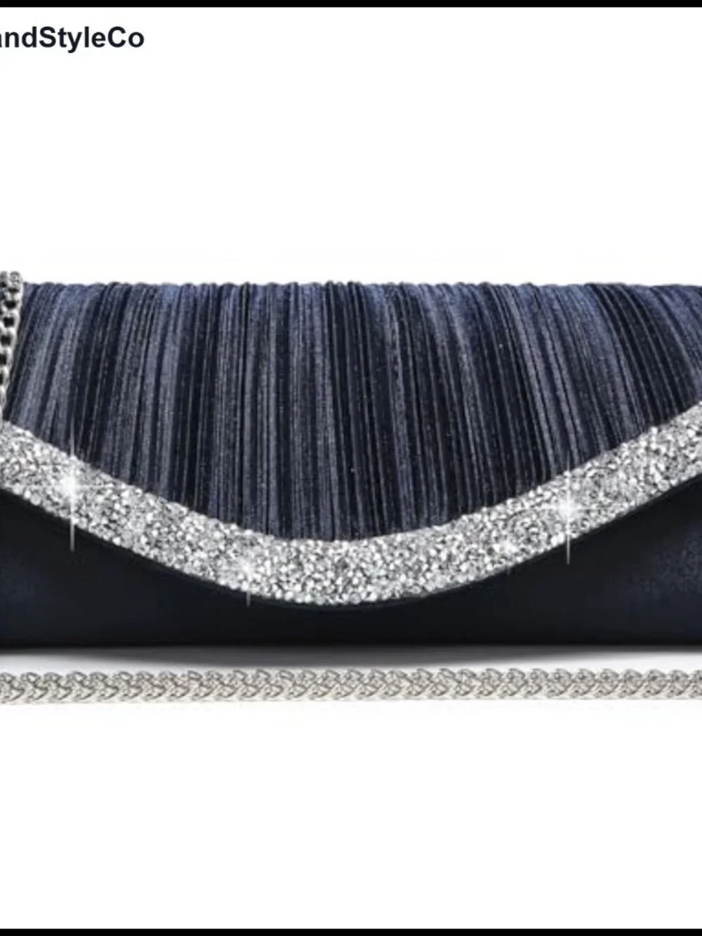 Satin Rhinestone Evening Clutch with Detachable Chain Strap, Formal Party Bag